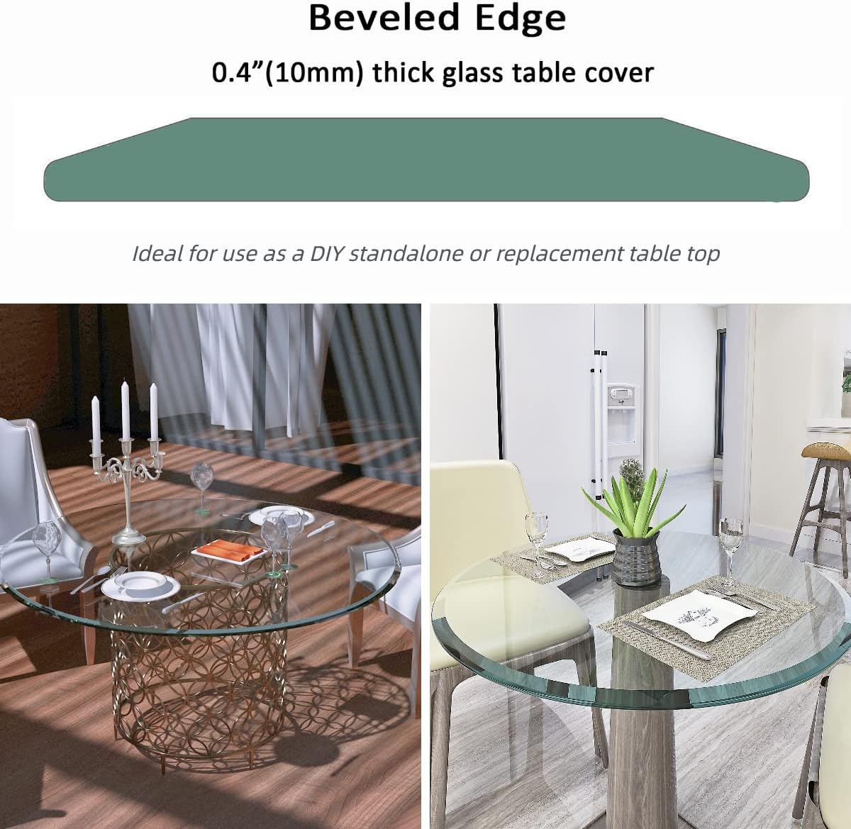24" Round Transparent Tempered Glass Table Top 3/8" Thick Beveled Polished Edge Y69284