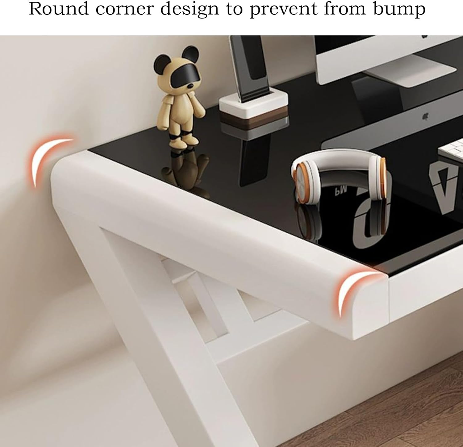 Black Tempered Glass Computer Desk with Threading Hole, 39.3 * 19.6'' Y622786