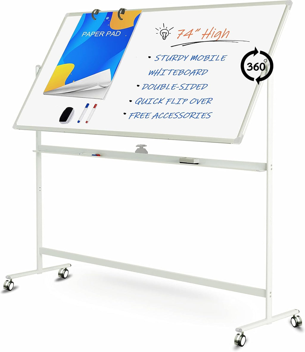 Mobile Double Sided Whiteboard 36 x 71 Inches with Aluminum White Frame Y9675