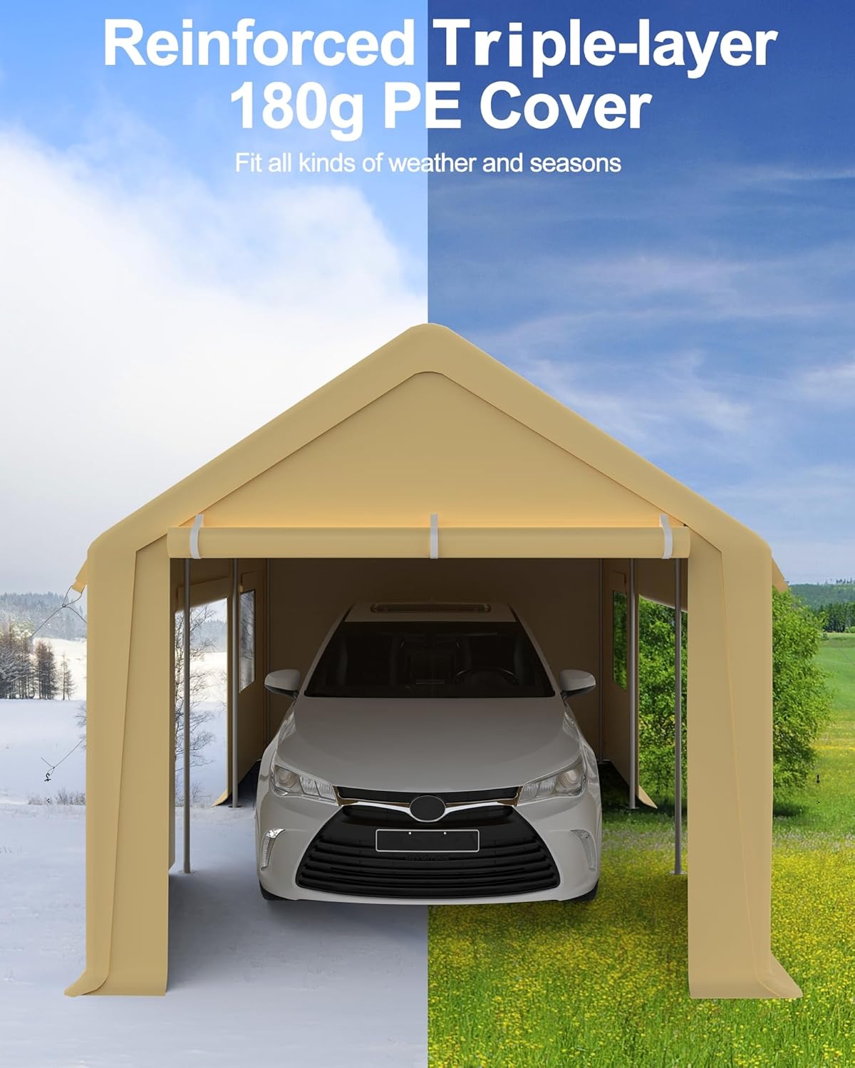 Yellow 10'x20' Heavy Duty Portable Carport Canopy with Roll-up Doors and Mesh Windows I453