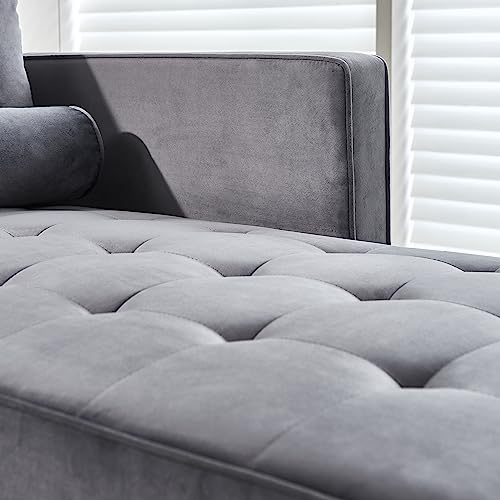 64" Upholstered Velvet Chaise Lounge with Left Armrest & Lumbar Pillow B400570