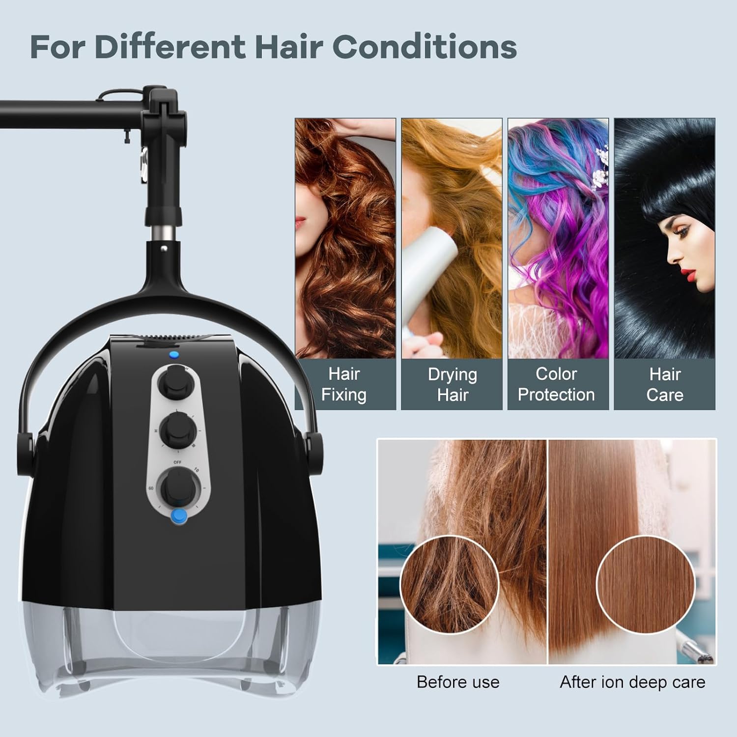 Wall Mount Hooded Salon Hair Dryer, Ionic, Temperature & Drying Adjustable, 60-Minute Timing Z586