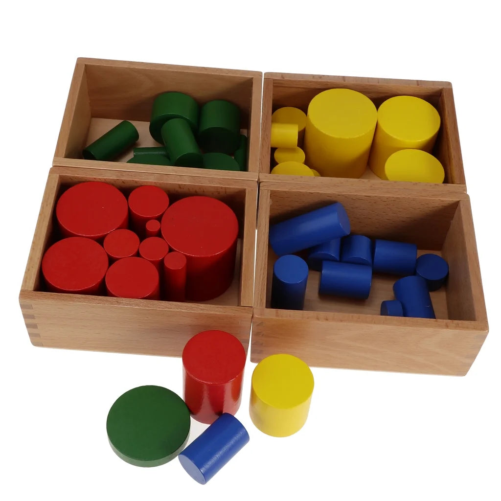 4 Sets Beechwood Montessori Knobless Cylinder Blocks Wooden Toy D600267