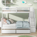 White Twin Bunk Bed with 2 Drawers and Stairs B707