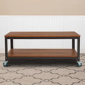 Brown Oak Wood Grain TV Stand with Metal Wheels L74422