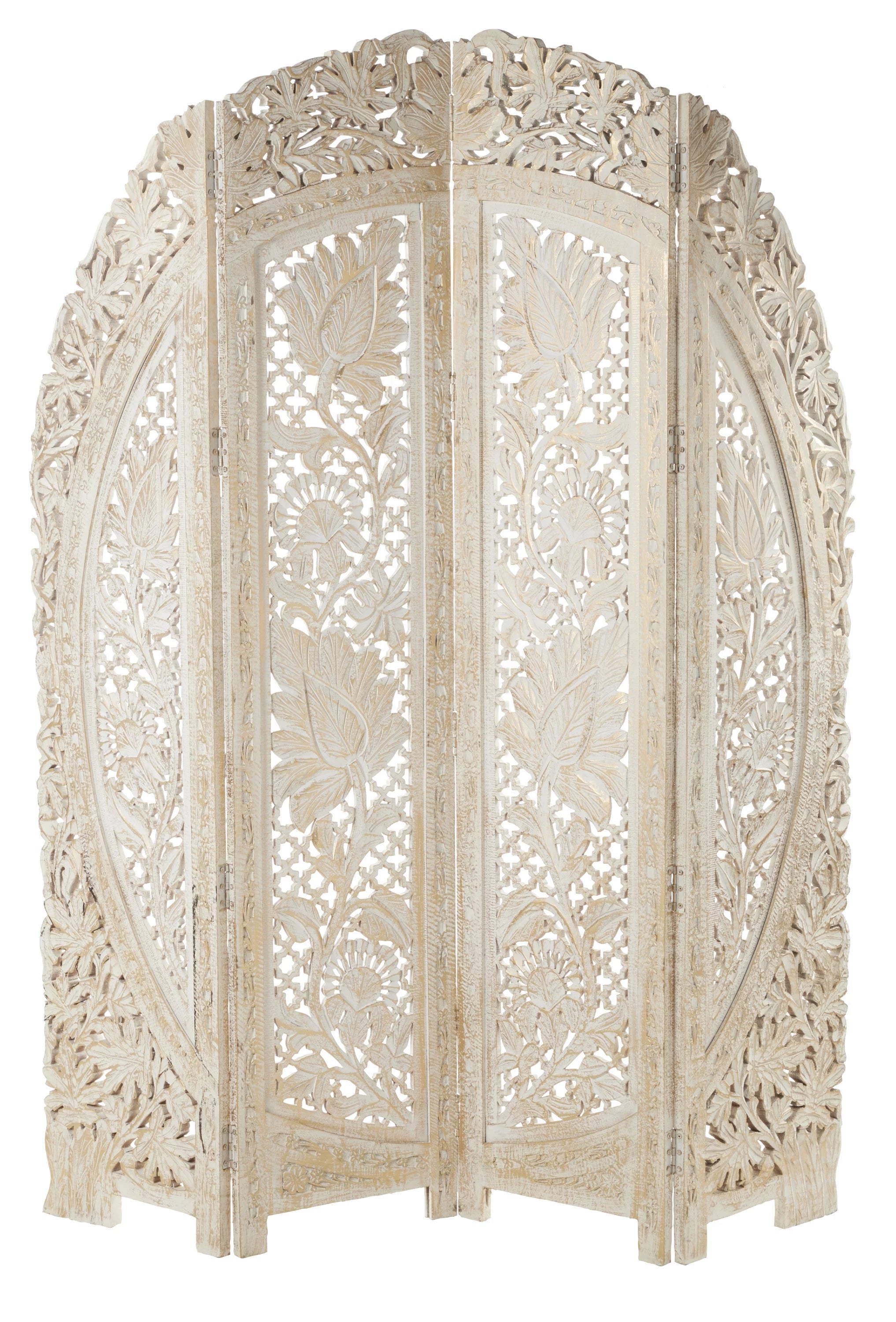 White Wood Arched 4 Panel Room Divider Screen G292