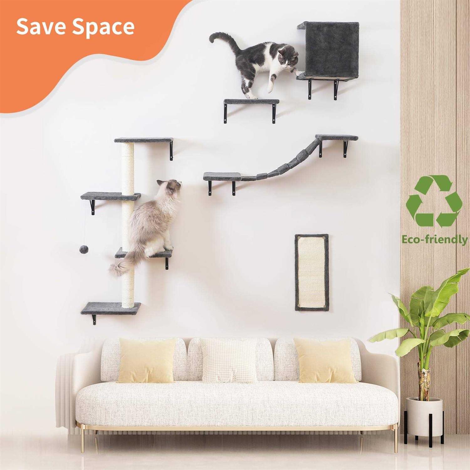5pcs Wooden Cat Wall Shelves and Cat Climber E4169