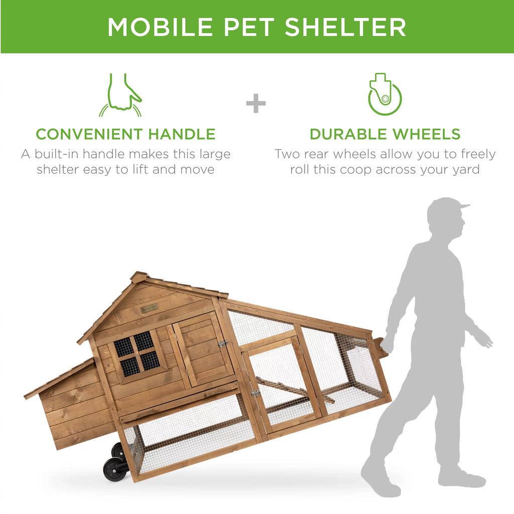 70in Mobile Fir Wood Chicken Coop with Wheels C3609