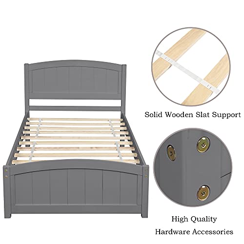 Twin Platform Bed Wood Bed Frame with Headboard and Footboard, Grey G851