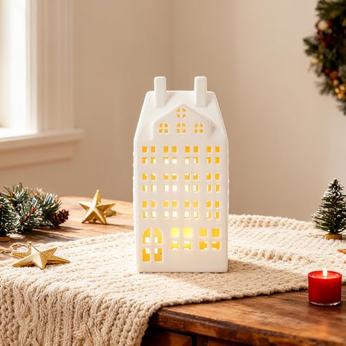 White Ceramic Christmas Village House with Lights U97315