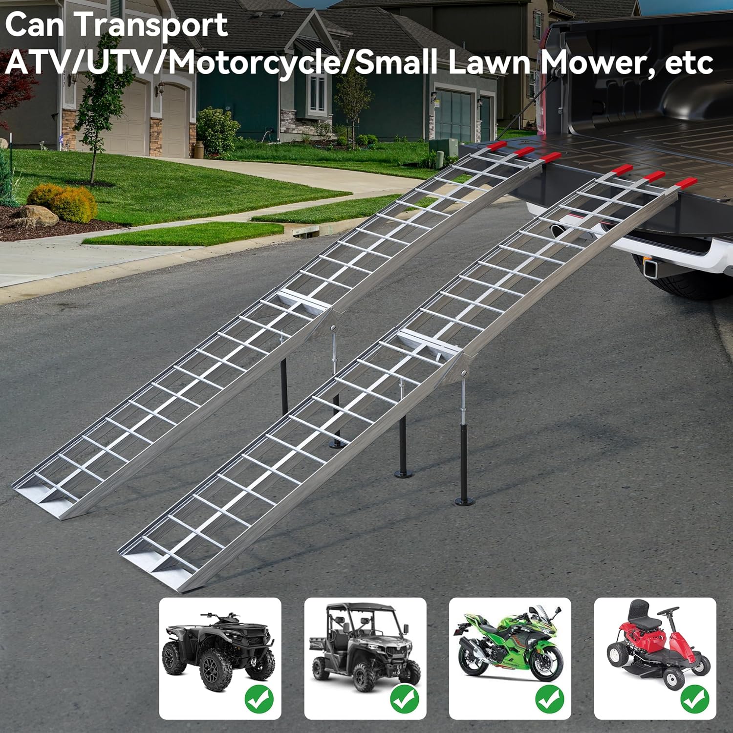 7.5ft Aluminum Folding ATV Ramps with Removable Support Legs, 2pcs Z48518