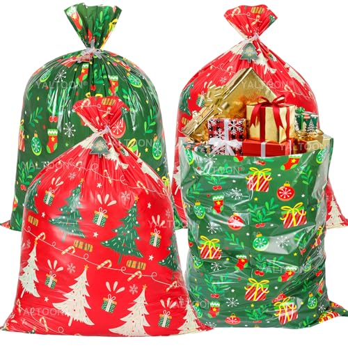 Large Christmas Gift Bags, Set of 4 44"x36" Jumbo Plastic Drawstring Gift Bags Z67514