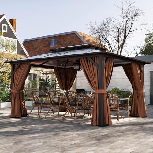 12'x14' Hardtop Gazebo with Curtains and Netting S95905