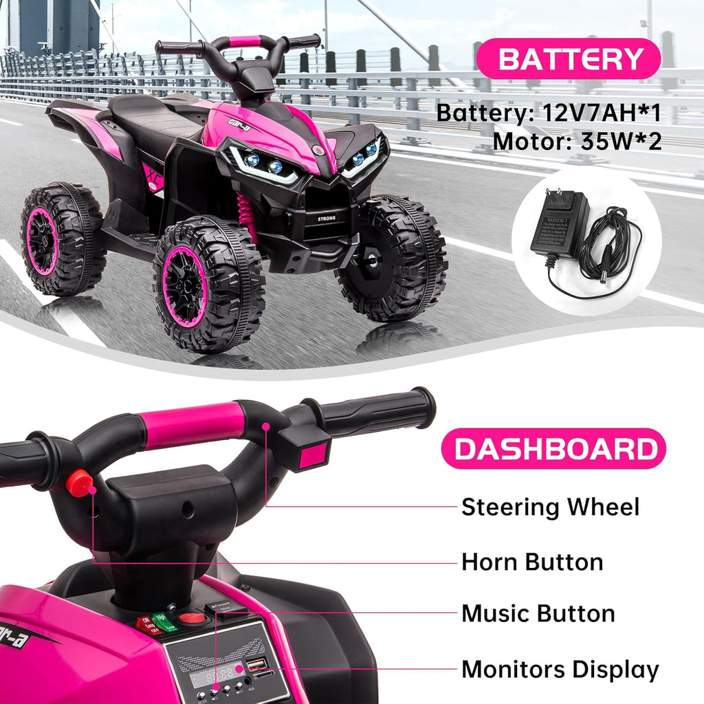 Pink 12v Battery Powered Ride on ATV for Kids Y680