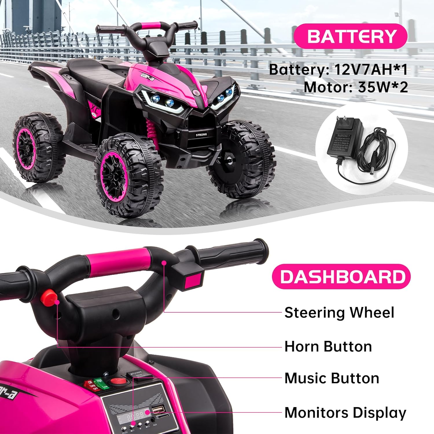Pink 12v Battery Powered Ride on ATV for Kids Y680