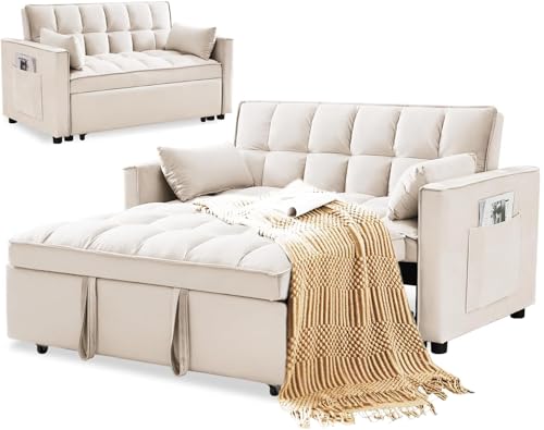 Black Velvet 3 in 1 Sleeper Sofa Couch Bed with Storage Pockets J331