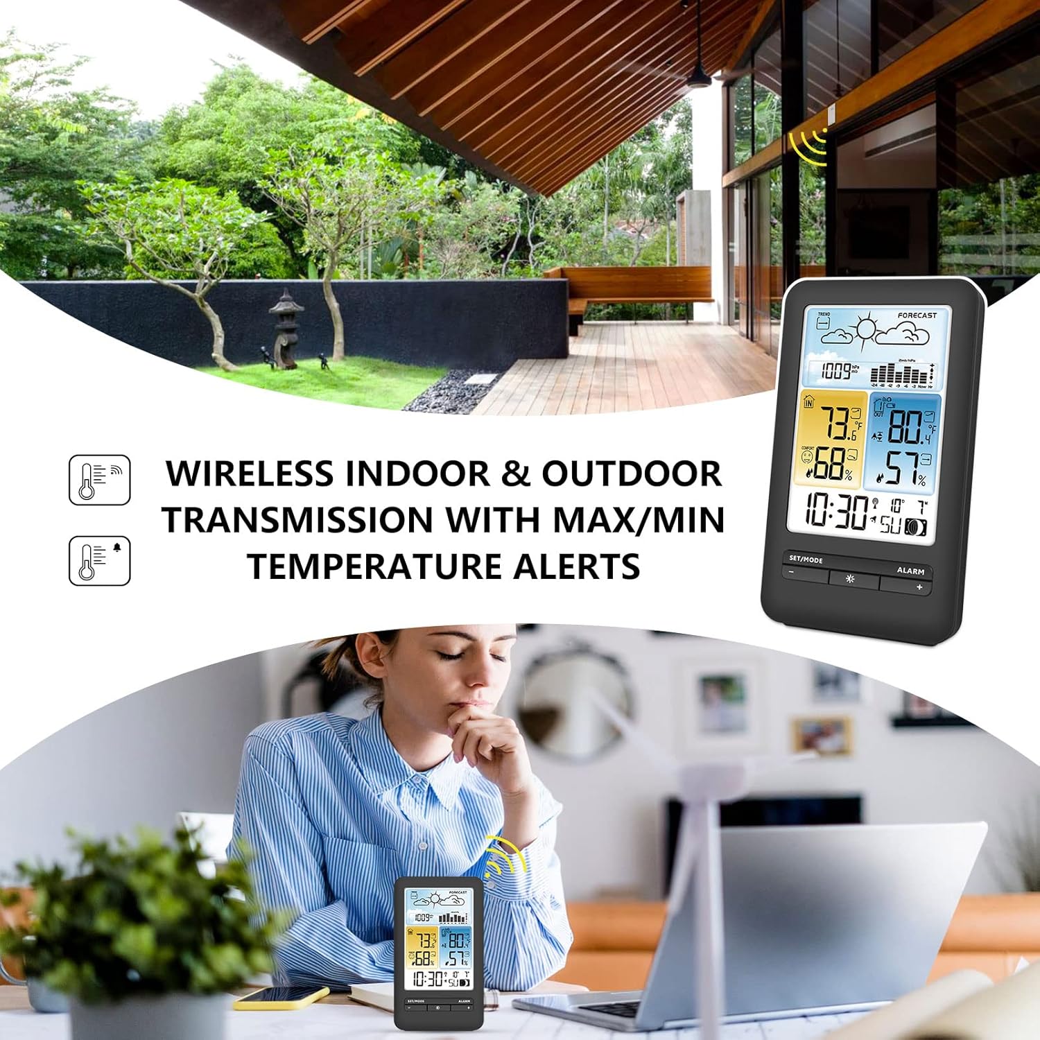 Wireless Color Display Indoor Outdoor Weather Station with Atomic Clock C5686
