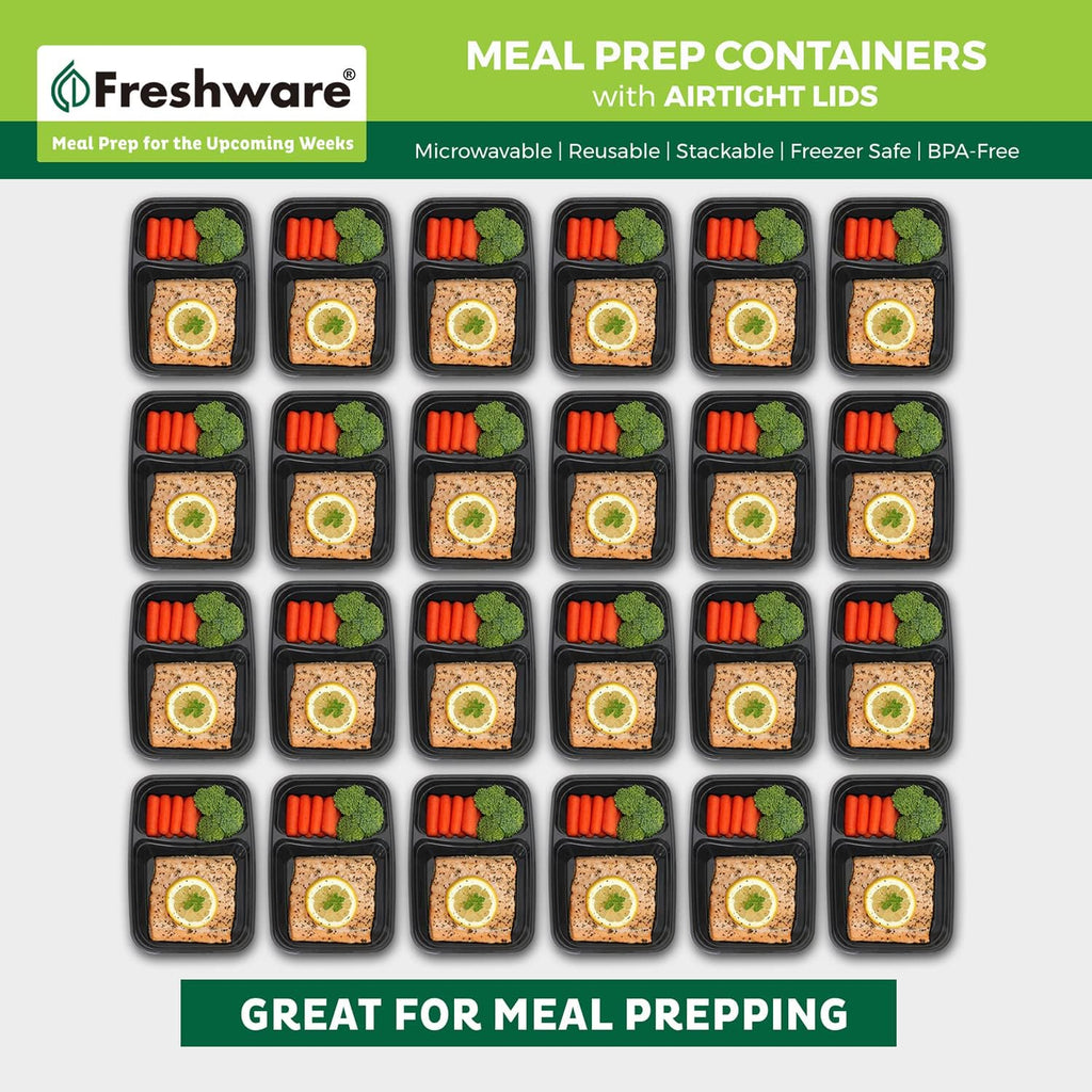 15 Pack 2 Compartment BPA Free Food Storage Containers with Lids W35901