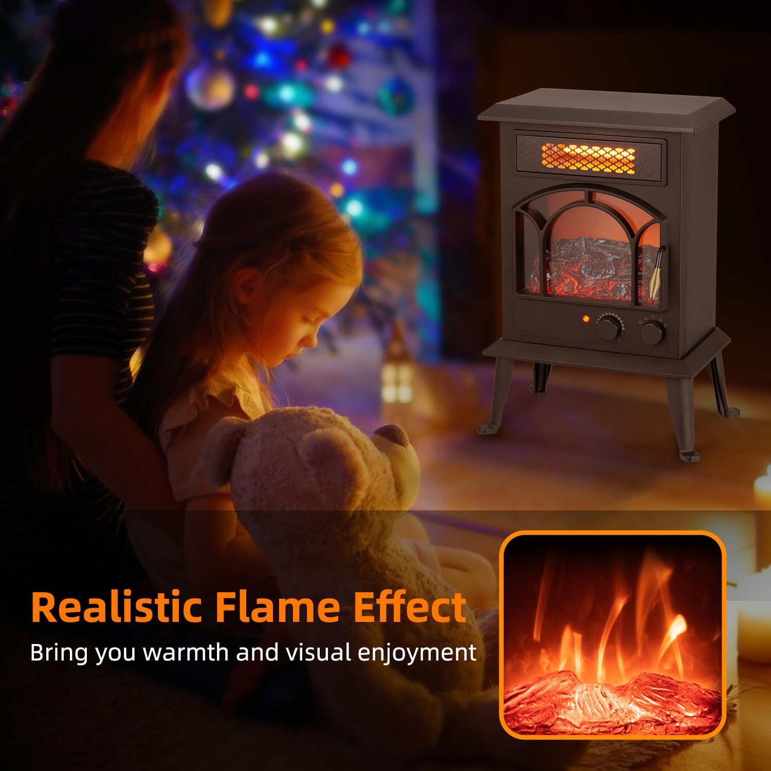 1500W Portable Infrared Electric Fireplace Heater with Realistic Flame Effects C791857