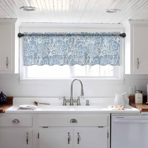 54"x18" Blue Sheer Valance Curtains P15224