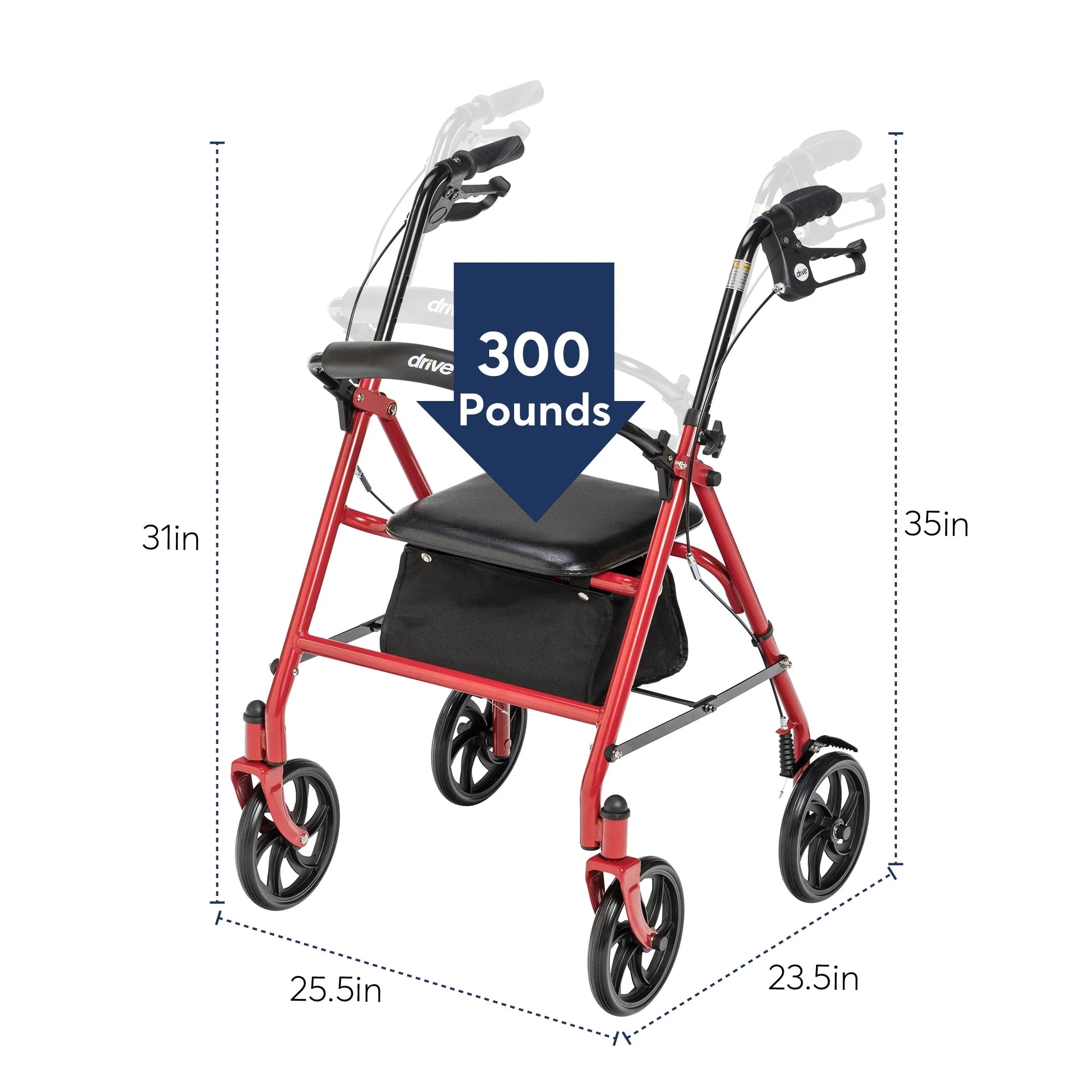 Red 4-Wheel Rollator with 7.5 Casters C3502