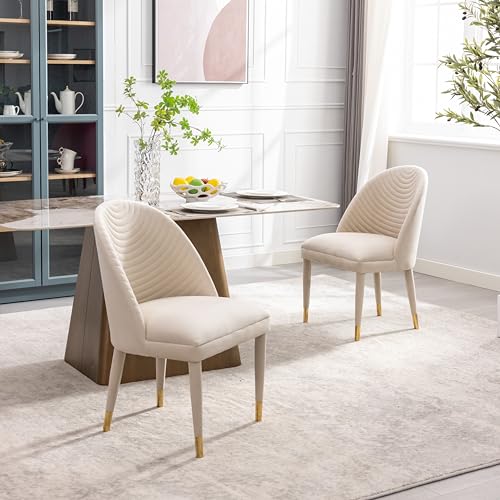 Beige Velvet Set of 2 Dining Chairs with Solid Wood Legs L33831