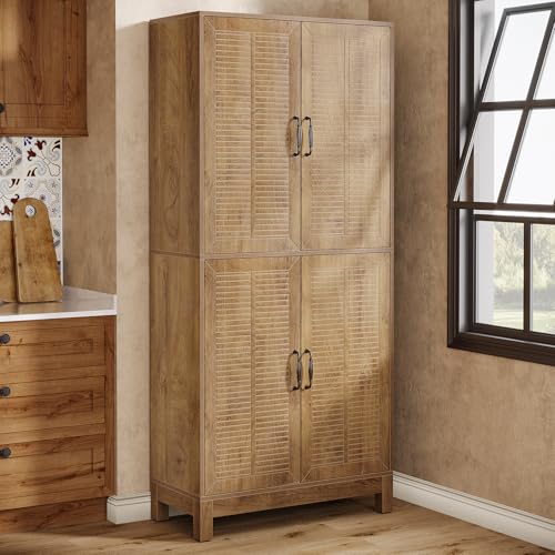 70" Tall Kitchen Pantry Cabinet with Adjustable Shelves, 6-Tier Storage Cabinet with Doors and Shelves, Rustic Brown J383