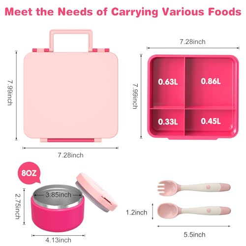 Pink Bento Lunch Box with 8oz Soup Thermo and 4 Compartment L86072