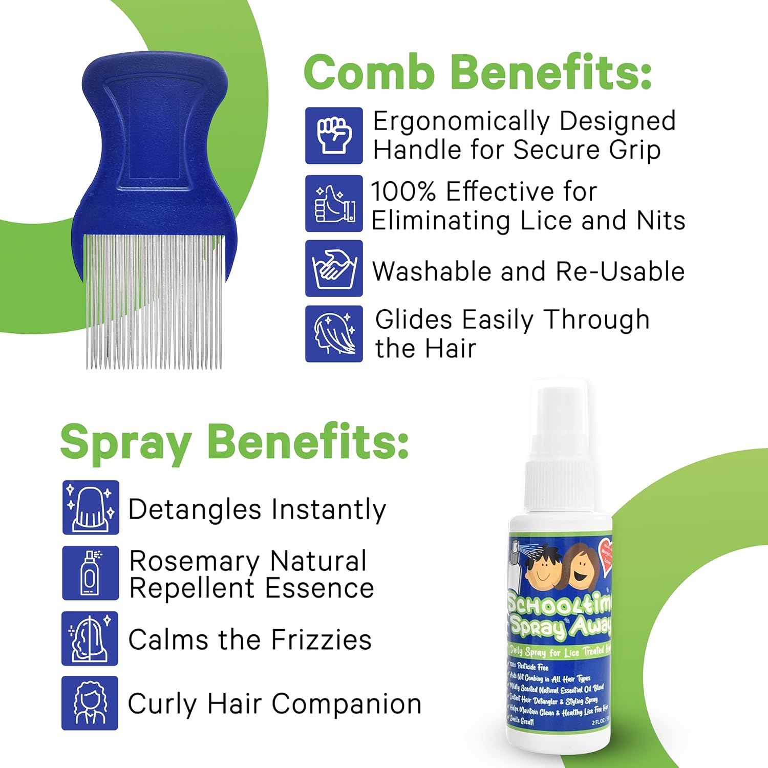 6 oz Shampoo, 2 oz Spray Away with Stainless Steel Comb Y5618