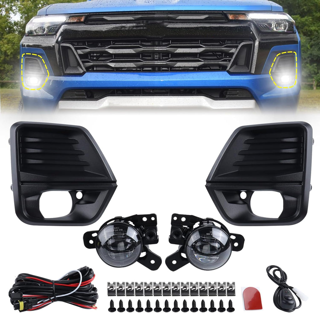 LED Fog Light Set 5pcs Front Bumper Lamp Assembly With Wire Harness Bulbs Cover Bezels E10495