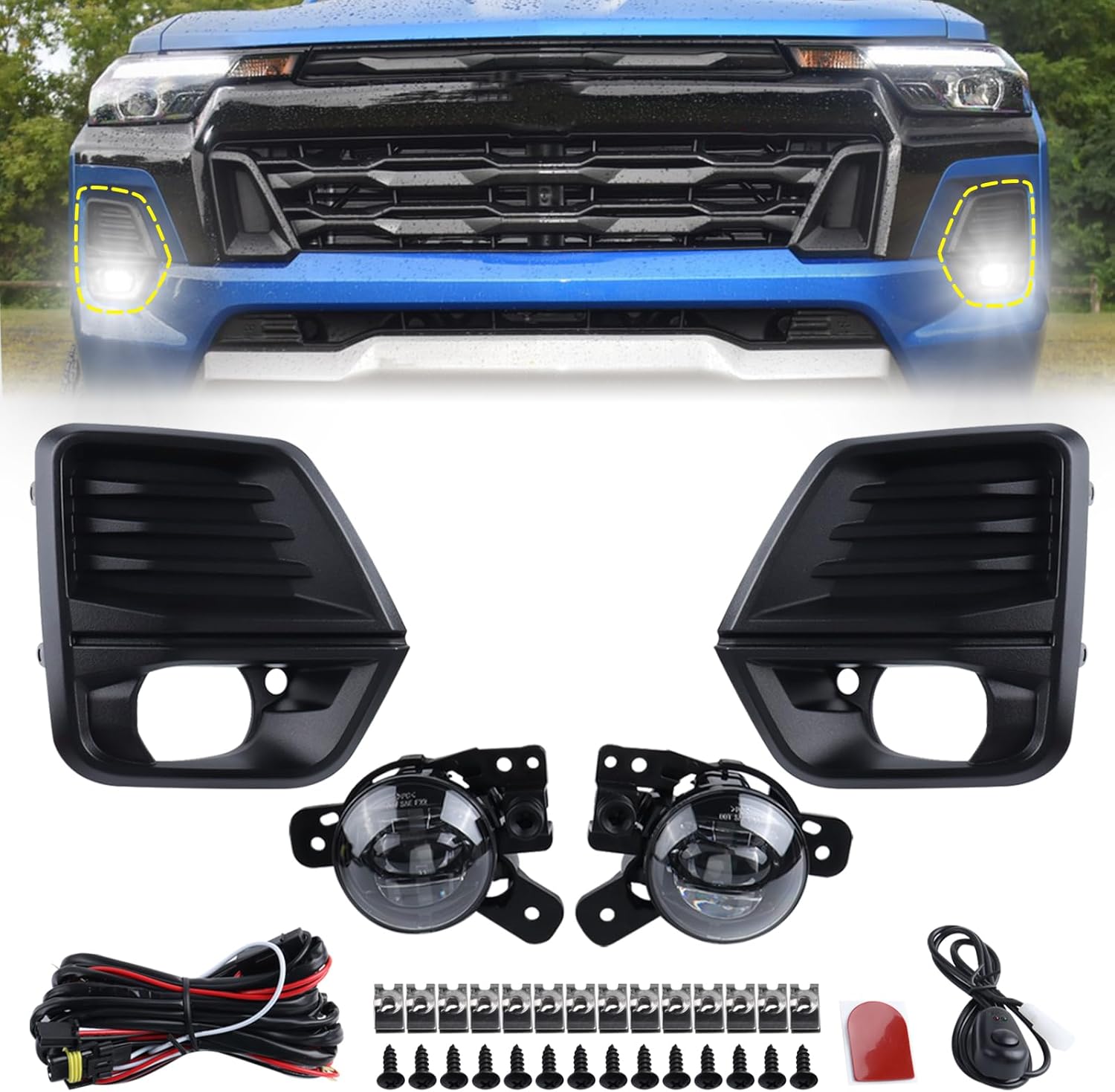 LED Fog Light Set 5pcs Front Bumper Lamp Assembly With Wire Harness Bulbs Cover Bezels E10495