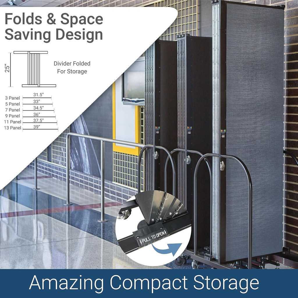 5-Panel Folding Room Divider with Metal Frame, Grey Smoke Fabric S793