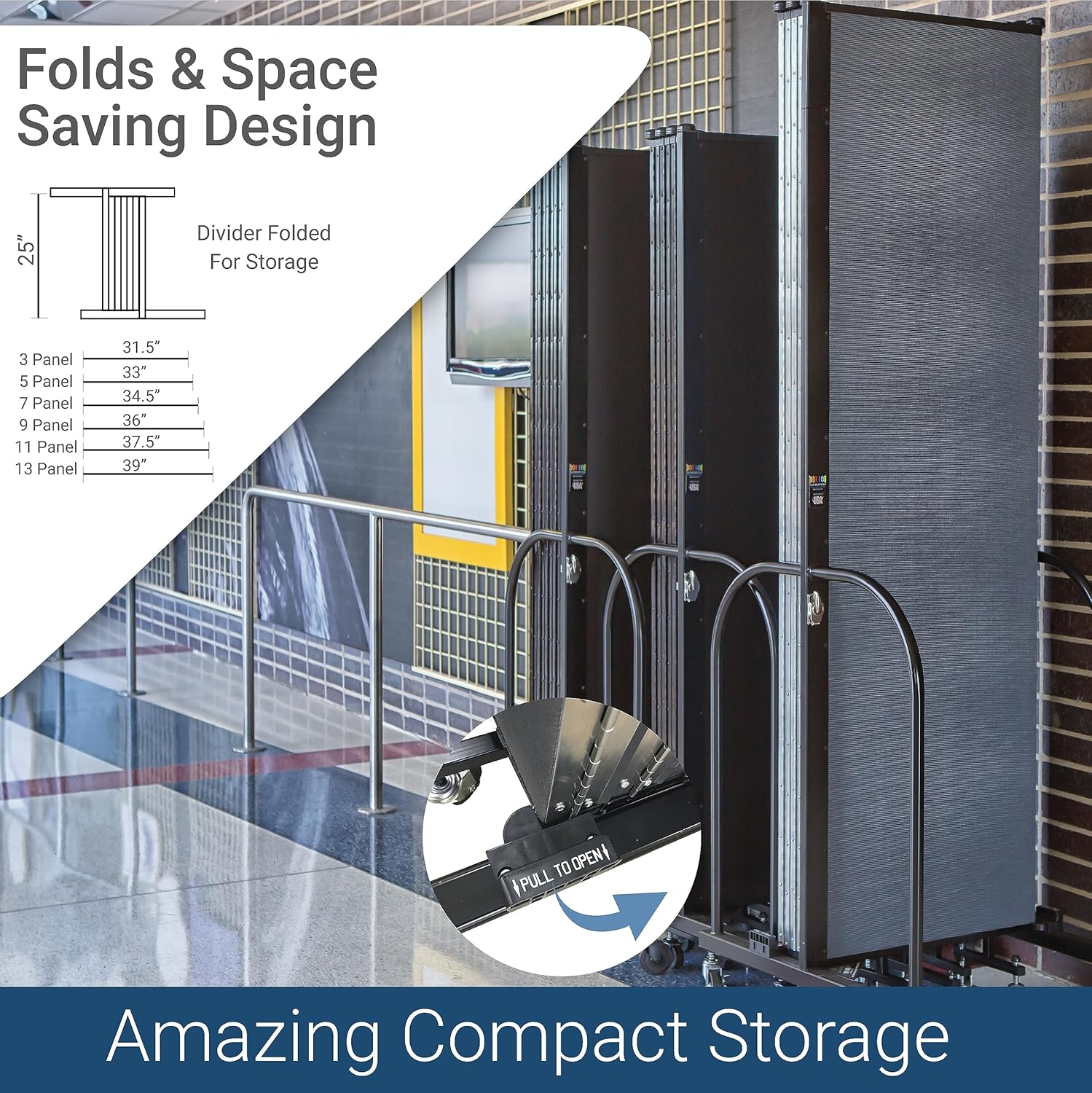 5-Panel Folding Room Divider with Metal Frame, Grey Smoke Fabric S793