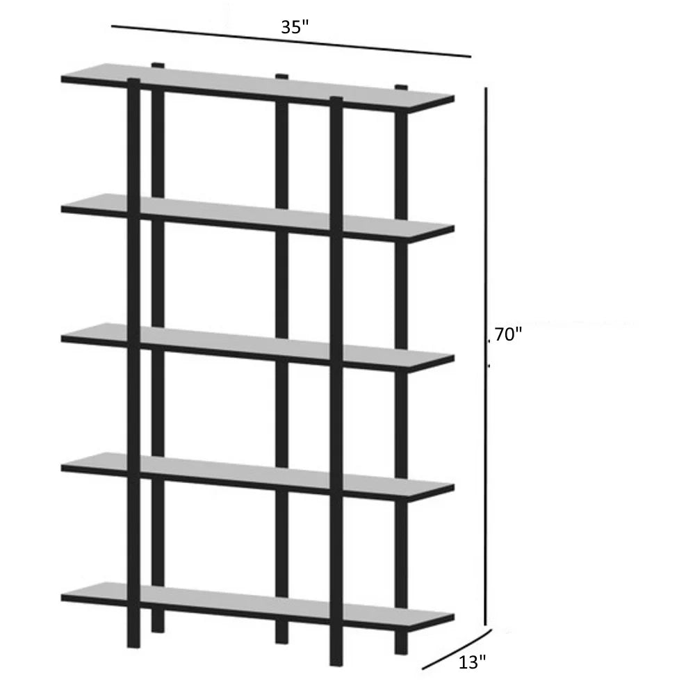 5 Tier Walnut Metal Frame Bookshelf U870075