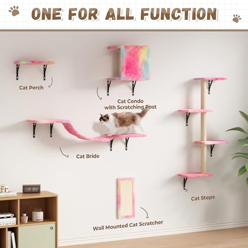 Grey Wall Mounted Cat Shelves Set of 5 U7400