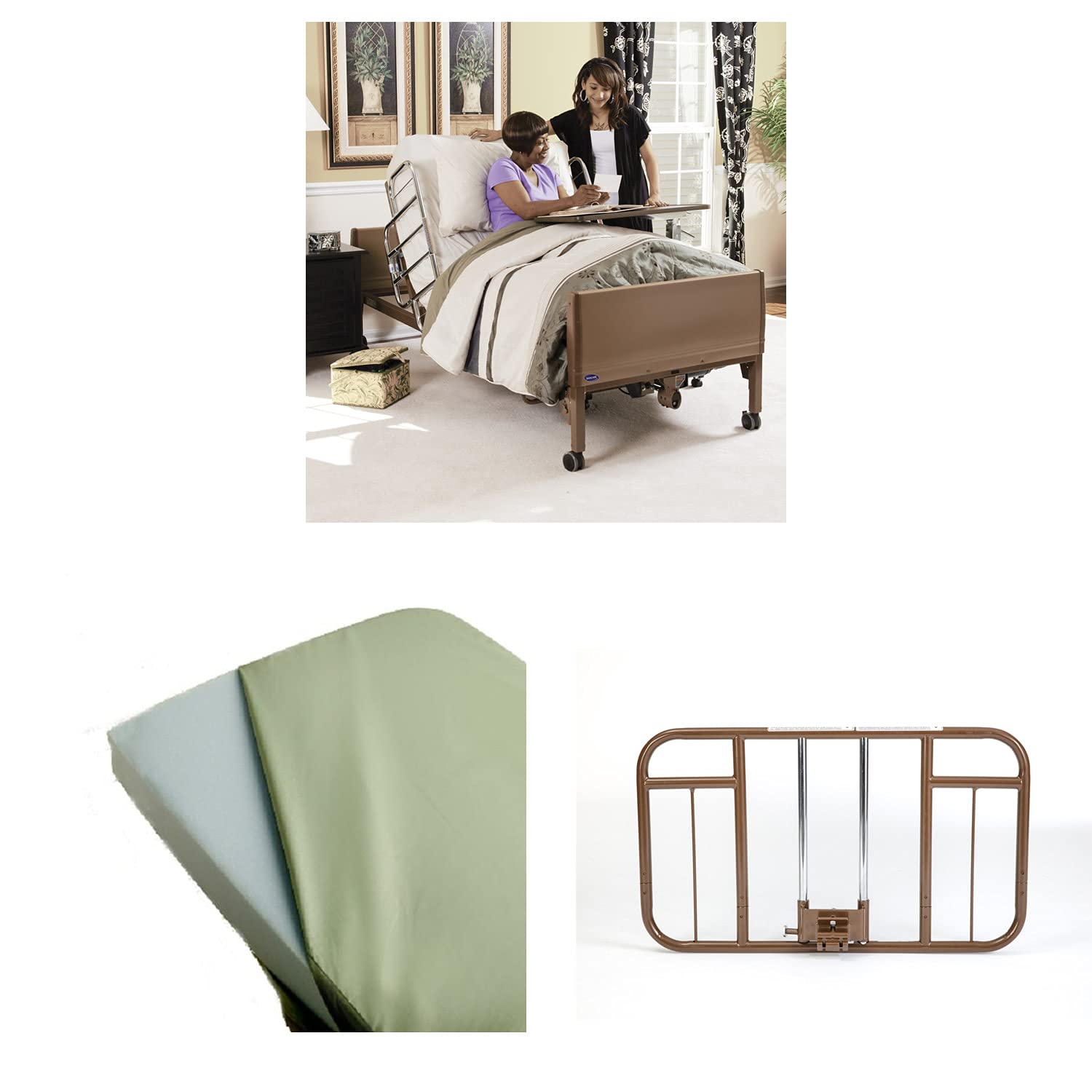 Full-Electric Hospital Bed with Innerspring Mattress and Full Bed Rails U364898