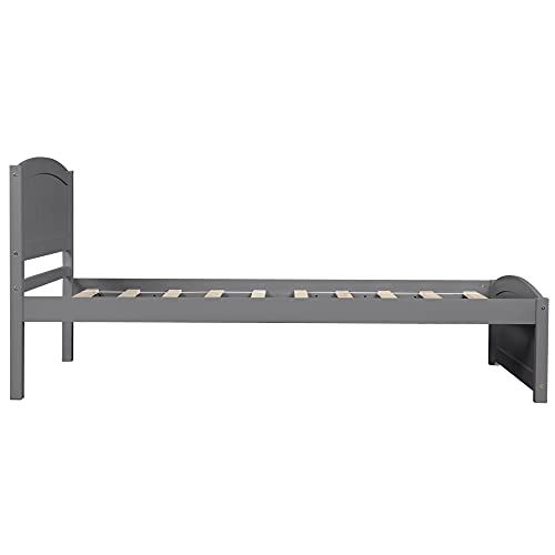Twin Platform Bed Wood Bed Frame with Headboard and Footboard, Grey G851