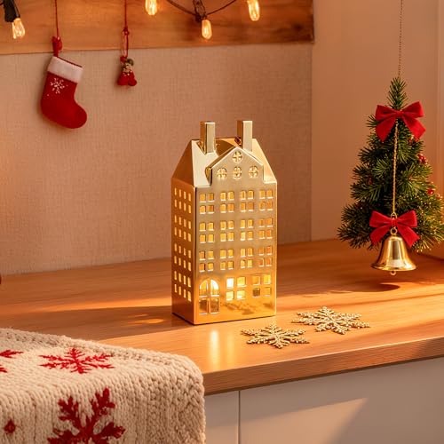 White Ceramic Christmas Village House with Lights U97315