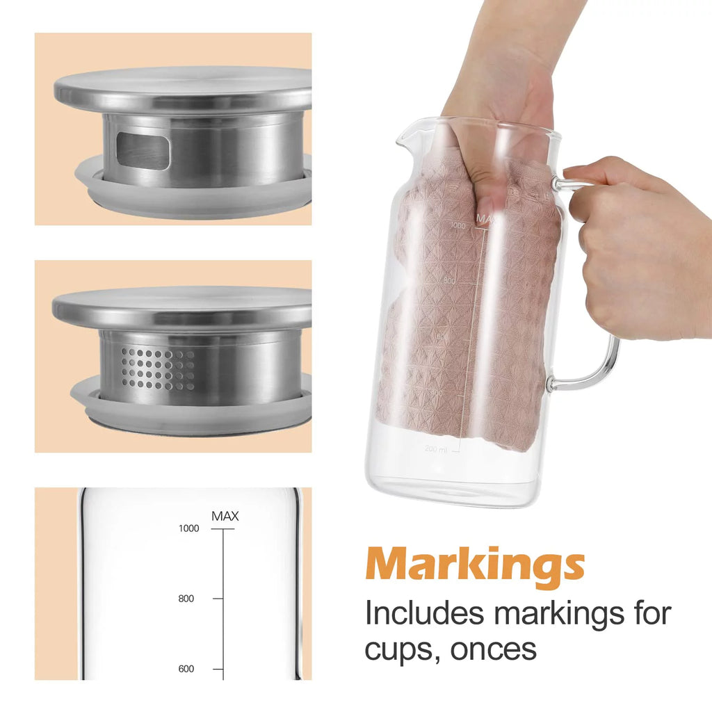 35 Ounces Glass Pitcher with Lid U63588
