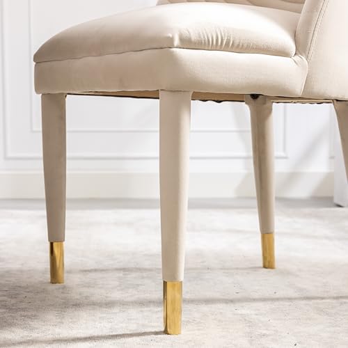 Beige Velvet Set of 2 Dining Chairs with Solid Wood Legs L33831