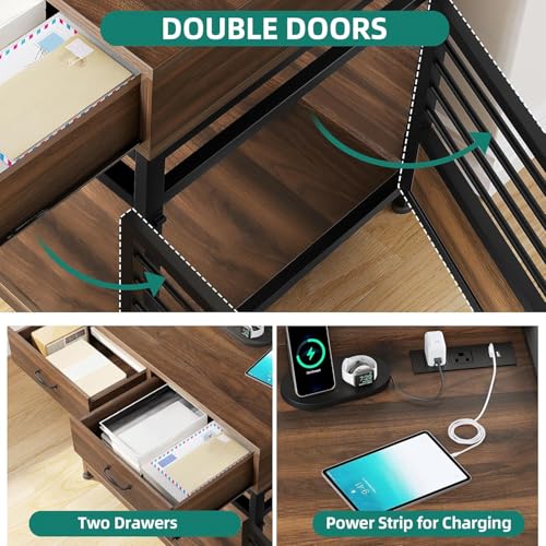 Rustic Brown Wooden Dog Crate with Storage Shelves and Double-Doors G749059