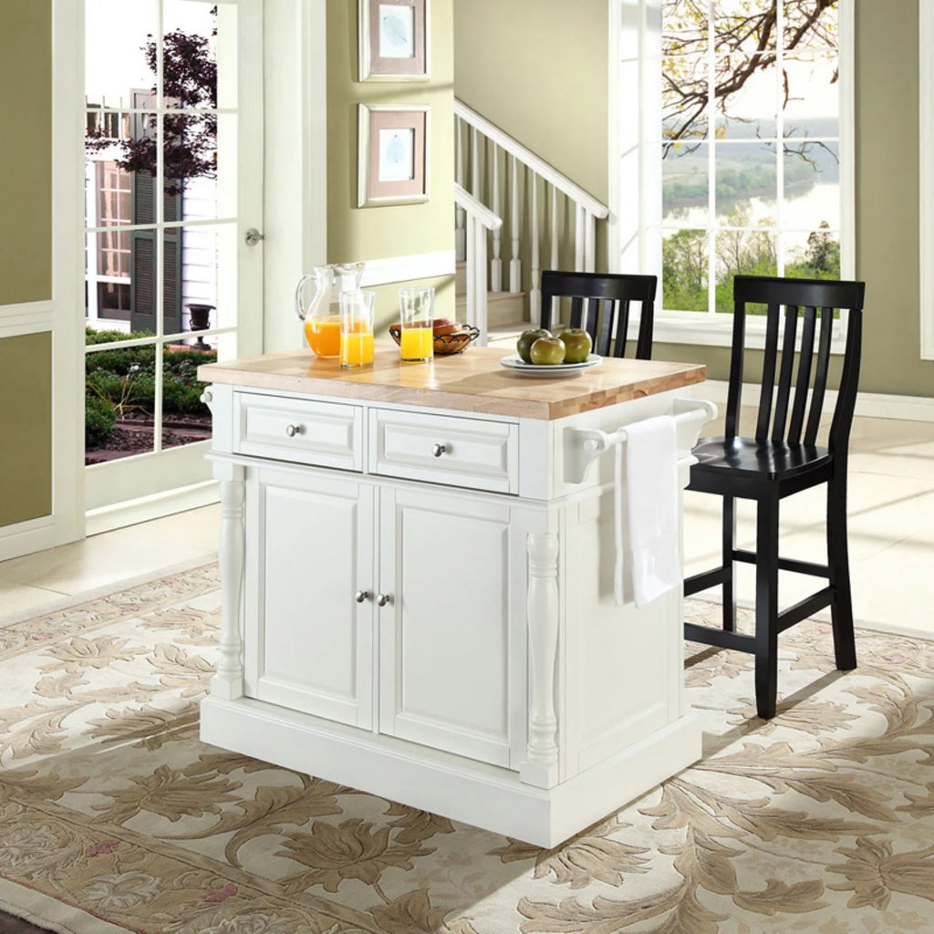 Butcher Block Top Kitchen Island with Stools V452