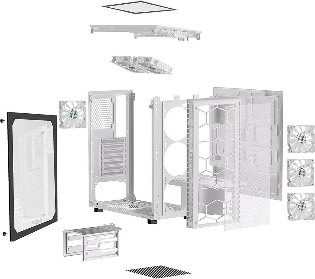 White Mesh Mid-Tower ATX PC Gaming Case with 6 ARGB Fans Tempered Glass T196