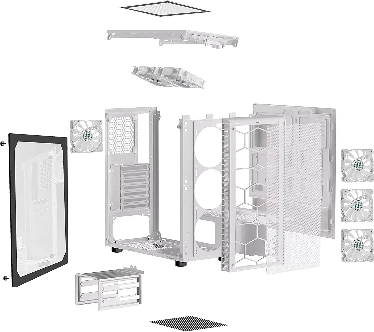 White Mesh Mid-Tower ATX PC Gaming Case with 6 ARGB Fans Tempered Glass T196