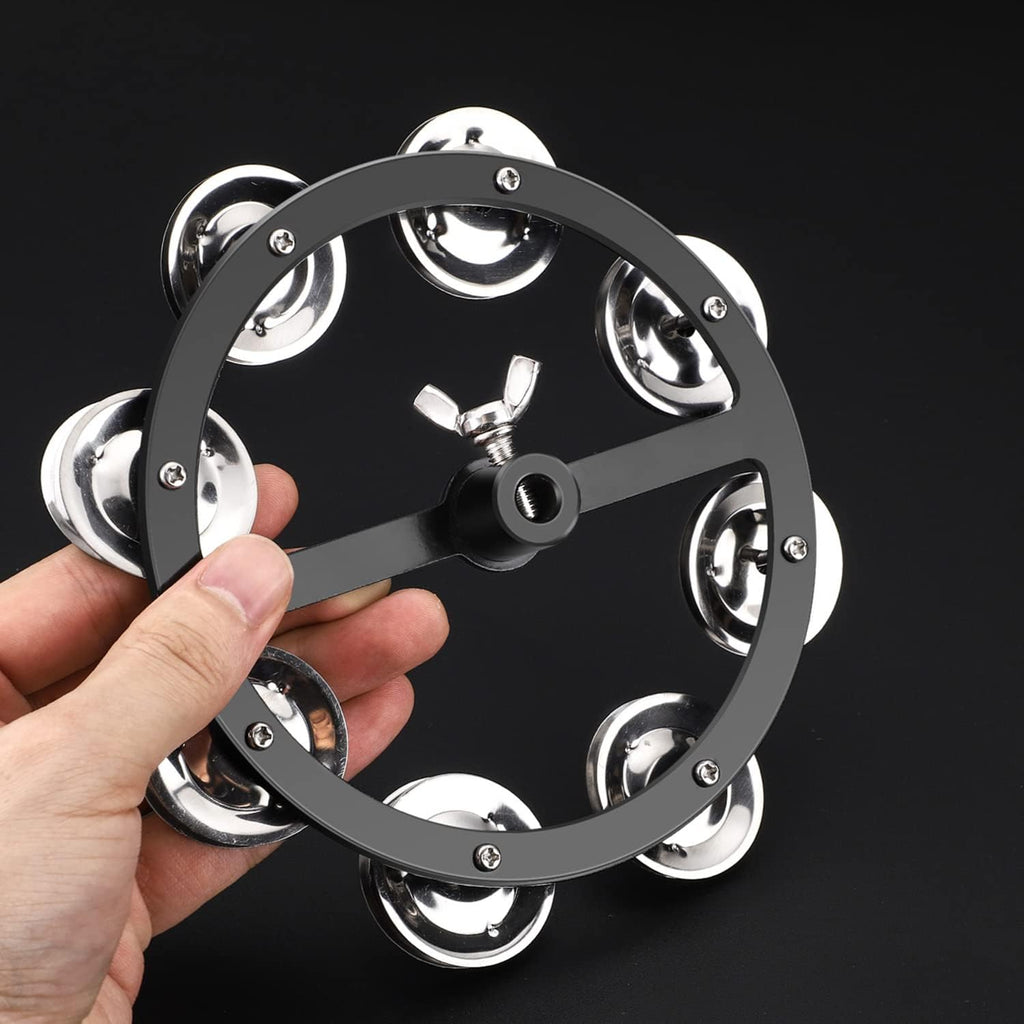 5.5 Inch Mountable Cymbal Hi-hat Tambourine with Single Row 8-pair Stainless Steel Jingles Black U5759