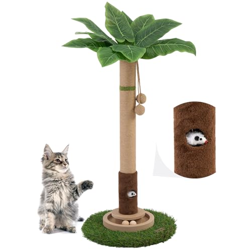 Cat Scratching Post 35'' Tall Cat Scratcher Tree Tower with Cat Toy Mouse Hole and Interactive Wooden Ball L921026