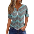 Womens Short Sleeve Button Down Henley V Neck Tunic Tops T981252