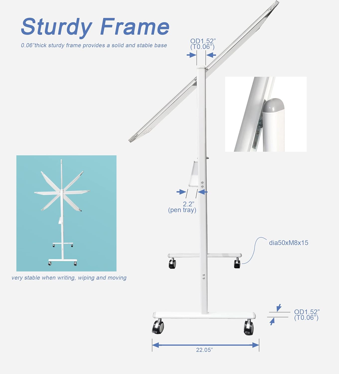 Mobile Double Sided Whiteboard 36 x 71 Inches with Aluminum White Frame Y9675