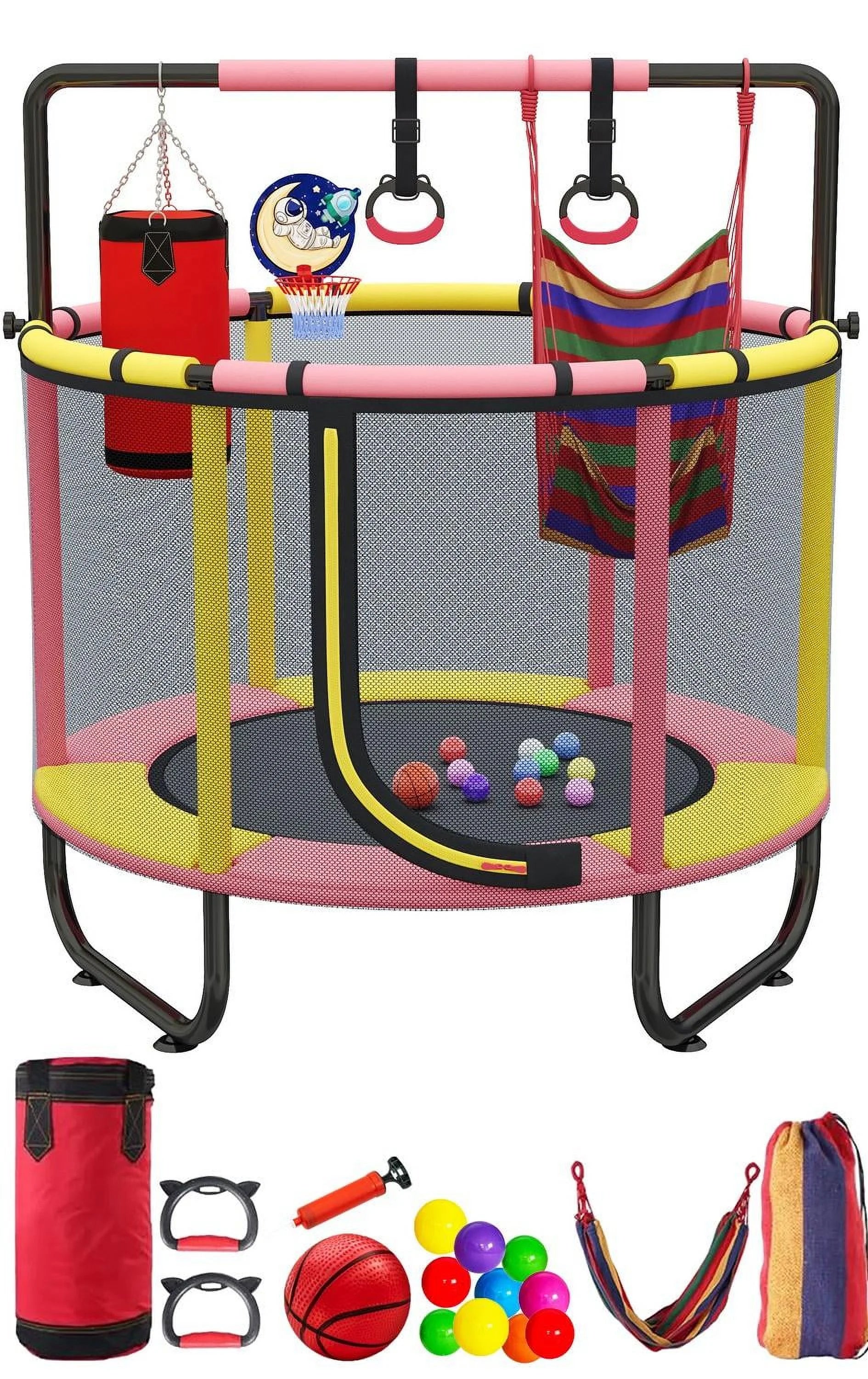 Mini Trampoline with Enclosure and Basketball Hoop D305
