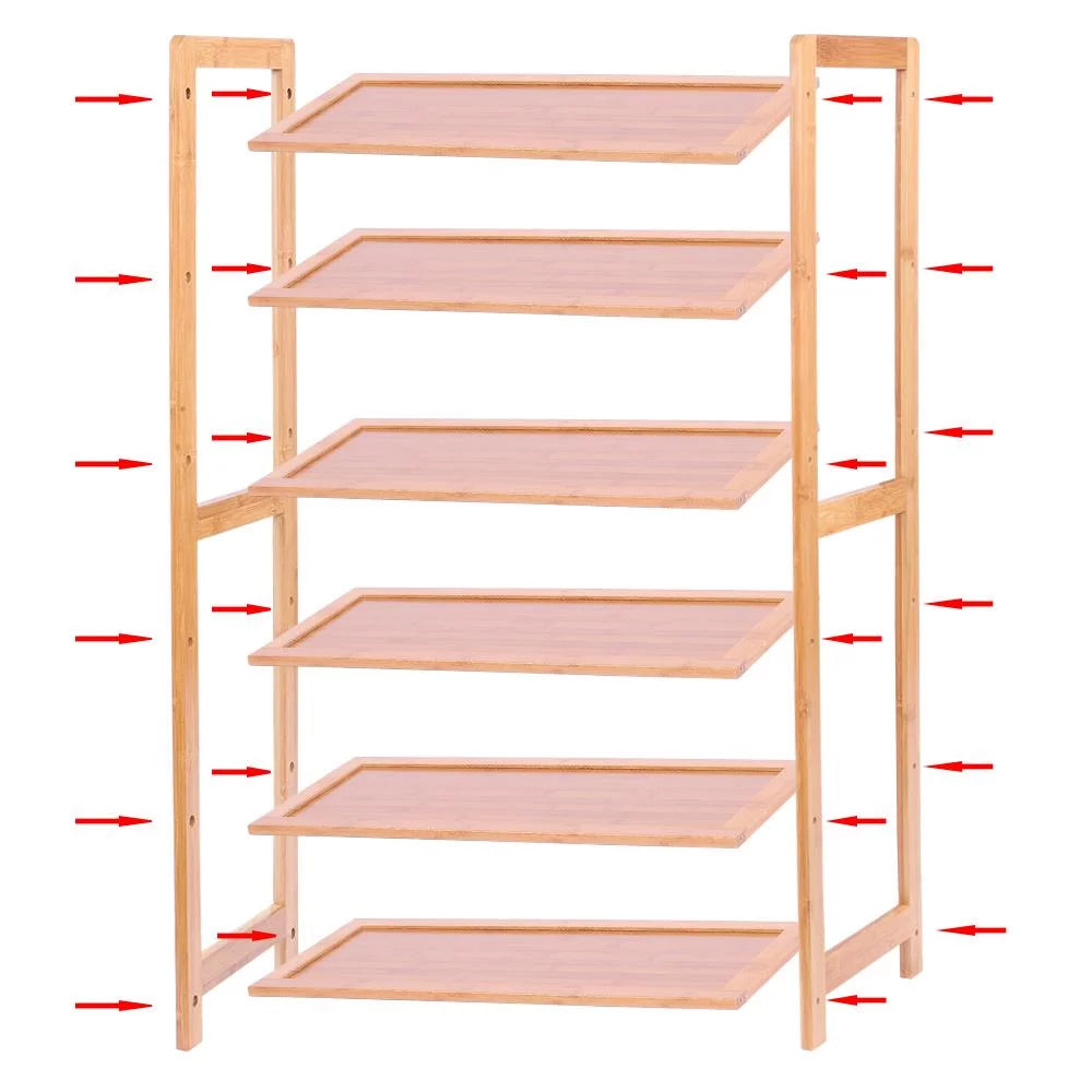 6 Tiers Bamboo Shoe Storage Rack, 18-24 Pairs, Wood Color U2843
